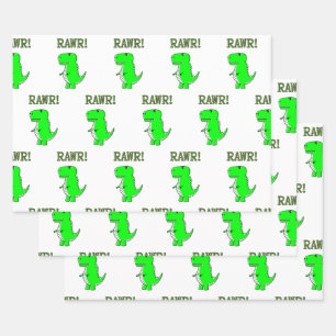 Cute and Angry T-Rex Dino RAWR Wrapping Paper Sheet