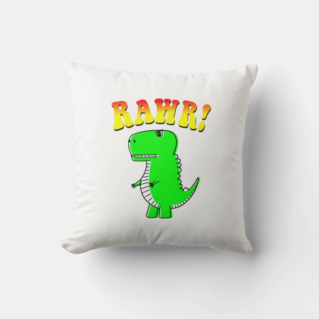 Cute and Angry T-Rex RAWR Groovy Text Cushion (Front)