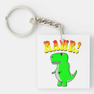 Cute and Angry T-Rex RAWR Groovy Text Key Ring