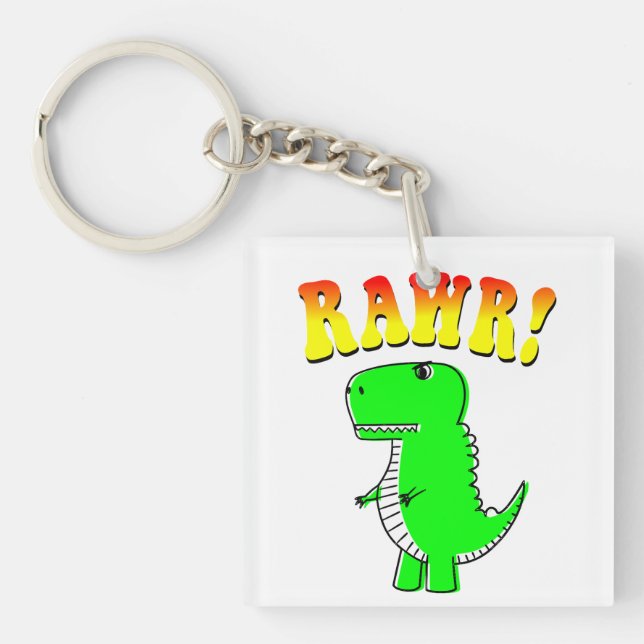Cute and Angry T-Rex RAWR Groovy Text Key Ring (Front)