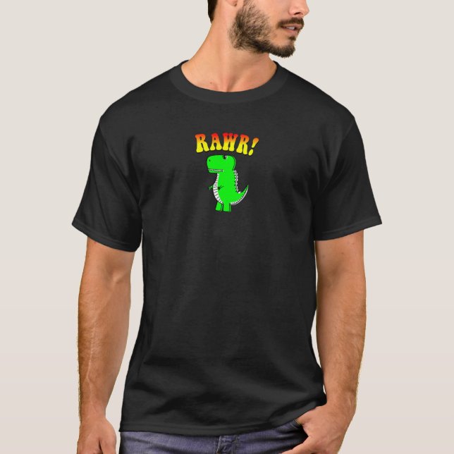 Cute and Angry T-Rex RAWR Groovy Text T-Shirt (Front)