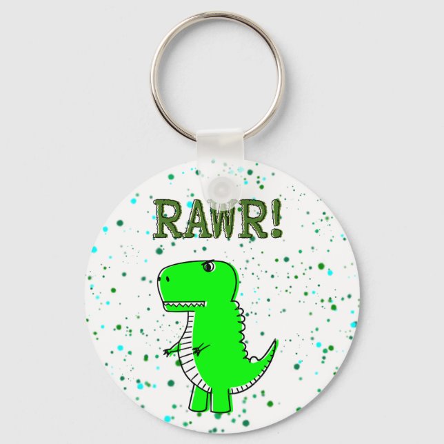 Cute and Angry T-Rex RAWR Paint Splatter Key Ring (Front)