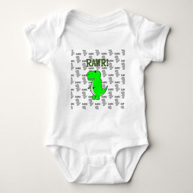 Cute and Angry T-Rex With Black And White Pattern Baby Bodysuit (Front)