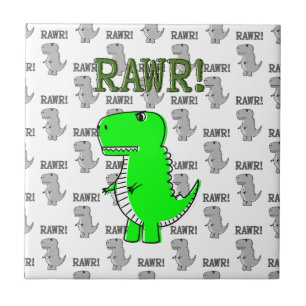 Cute and Angry T-Rex With Black And White Pattern Ceramic Tile