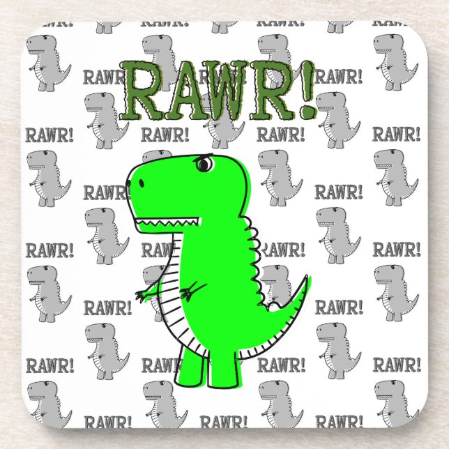 Cute and Angry T-Rex With Black And White Pattern Coaster (Front)