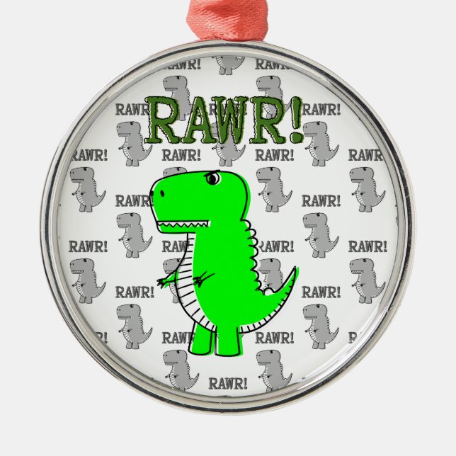 Cute and Angry T-Rex With Black And White Pattern Metal Ornament (Front)