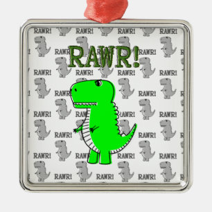 Cute and Angry T-Rex With Black And White Pattern Metal Ornament