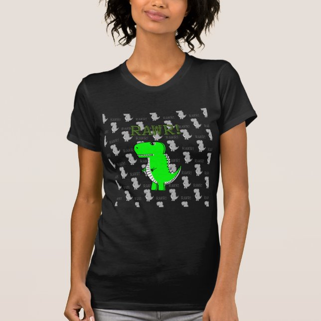 Cute and Angry T-Rex With Black And White Pattern T-Shirt (Front)