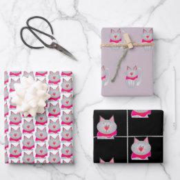 Cute and Artsy Kitty Cat Designer Wrapping Paper Sheet