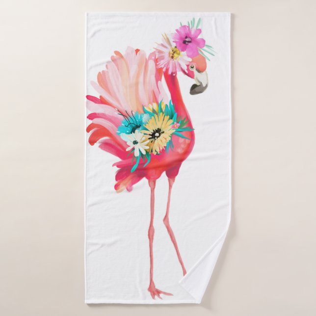 Cute and beautiful pink flamingo mexican bird with bath towel (Bath Towel)