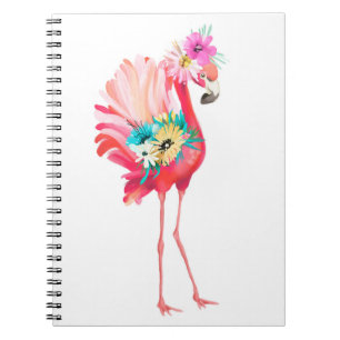 Cute and beautiful pink flamingo mexican bird with notebook