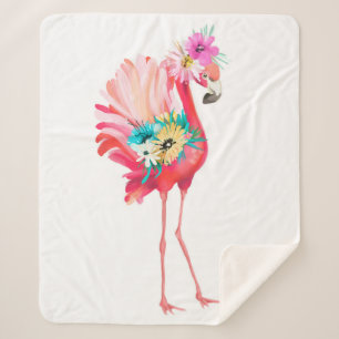 Cute and beautiful pink flamingo mexican bird with sherpa blanket