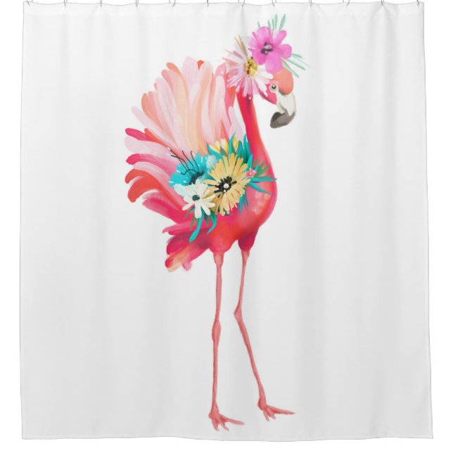 Cute and beautiful pink flamingo mexican bird with shower curtain (Front)
