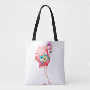 Cute and beautiful pink flamingo mexican bird with tote bag