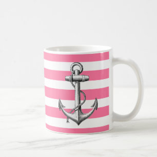 Cute and Beautiful Pink Nautical Stripe Pattern Coffee Mug