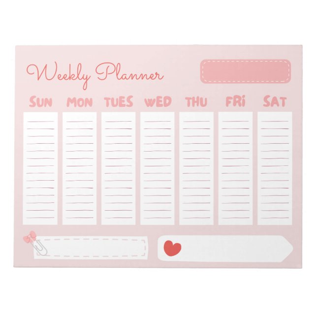 Cute and Casual Pastel Pink Weekly Planner To Dos Notepad (Front)