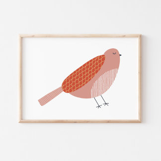 Cute and Charming Scandinavian Bird Art Poster