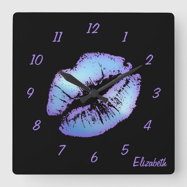 Cute and Chic Lipstick Print Square Wall Clock (Front)
