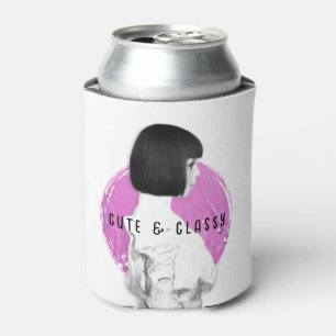 Cute and Classy Girl Pink and Black Can Cooler