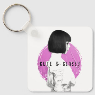 Cute and Classy Girl Pink and Black Key Ring