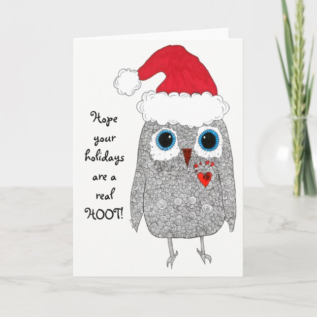 Cute and Colorful Christmas Owl Greeting Card (Front)