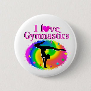 CUTE AND COLORFUL I LOVE GYMNASTICS DESIGN 6 CM ROUND BADGE