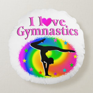 CUTE AND COLORFUL I LOVE GYMNASTICS DESIGN ROUND CUSHION