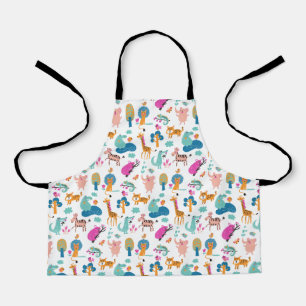 Cute and Colorful Jungle Animals Pattern Apron