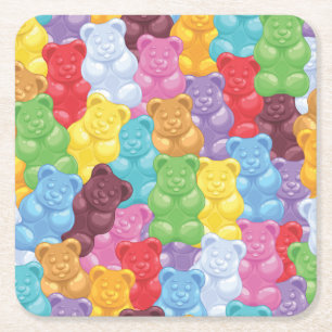 Cute and Colorful Sweet Gummy Bears Square Paper Coaster