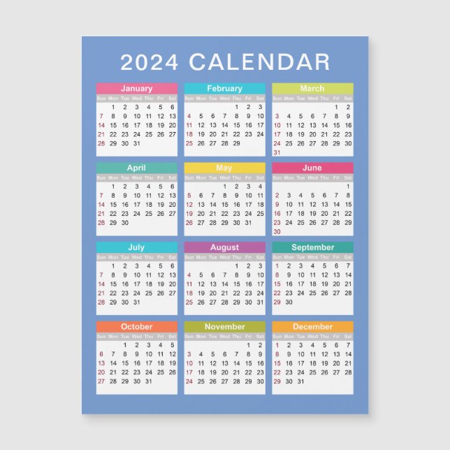 Cute and Colourful 2024 Calendar | Magnetic Card (Front)