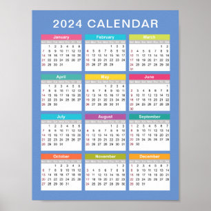 Cute and Colourful 2024 Calendar Poster