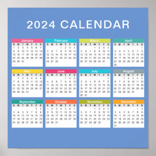 Cute and Colourful 2024 Calendar Poster