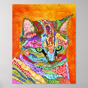 Cute and Colourful Abstract Cat Poster