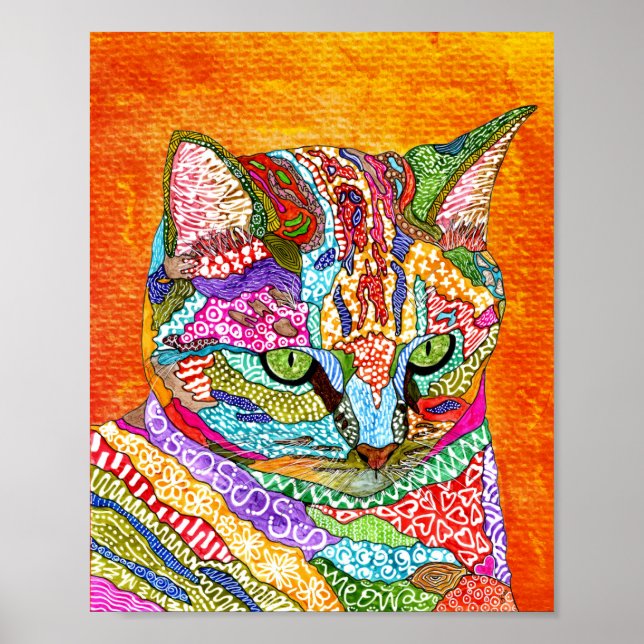Cute and Colourful Abstract Cat Poster (Front)