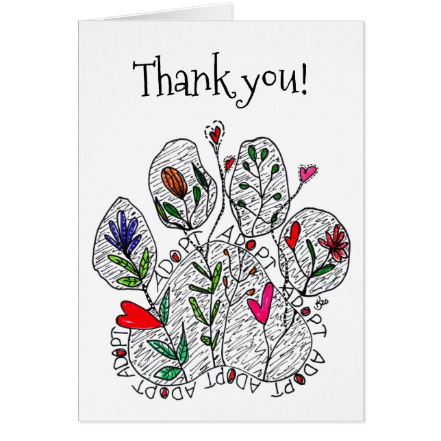 Cute and Colourful Adopt Paw Print Greeting Card (Front)