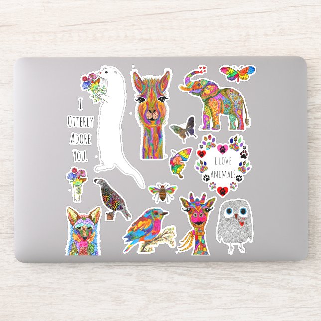 Cute and Colourful Animal Assortment Vinyl Sticker (Computer)