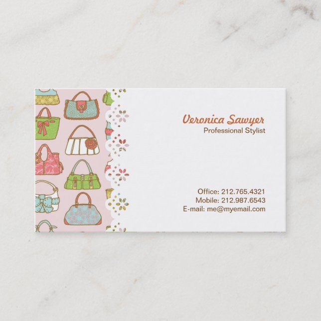 Cute and Colourful Bags Illustration Pattern Business Card (Front)