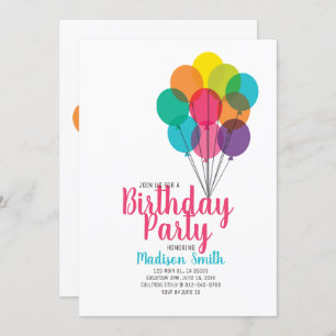 Cute and Colourful Balloons Birthday Invitation