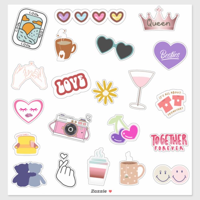 Cute and Colourful Best Friend Sticker Pack (Sheet)