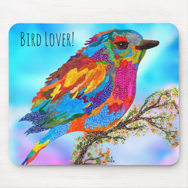 Cute and Colourful Bird on a Branch Mousepad (Front)