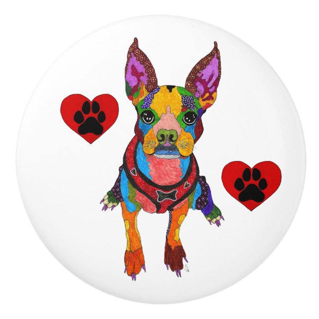 Cute and Colourful Boston Terrier Door Knob (Front)