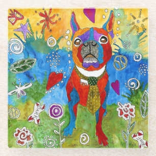Cute and Colourful Boston Terrier Glass Coaster