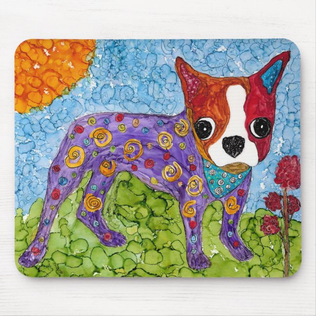 Cute and Colourful Boston Terrier Mousepad  (Front)