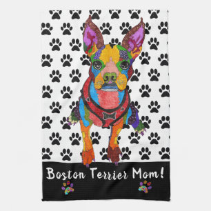 Cute and Colourful Boston Terrier Mum Kitchen Towe Tea Towel