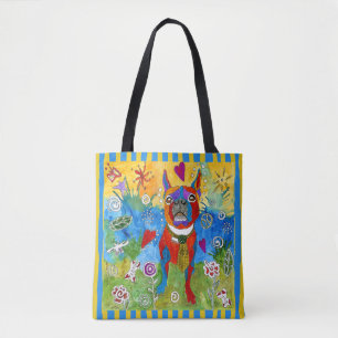 Cute and Colourful Boston Terrier Striped Tote Bag