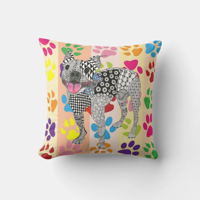 Cute and Colourful Boston Terrier Throw Pillow (Front)