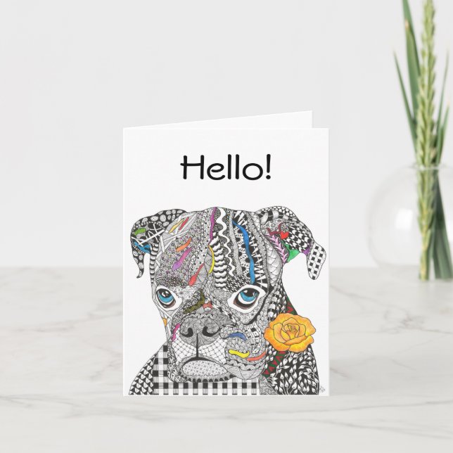 Cute and Colourful Boxer Dog Greeting Card (Front)