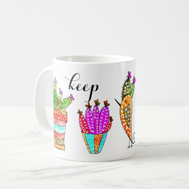 Cute and Colourful Cacti Keep Life Simple Mug (Front Left)