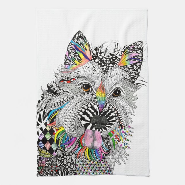 Cute and Colourful Cairn Terrier Kitchen Towel (Vertical)