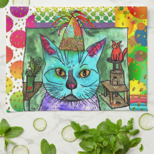Cute and Colourful Cat and Mouse 1/2 Fold Tea Towel